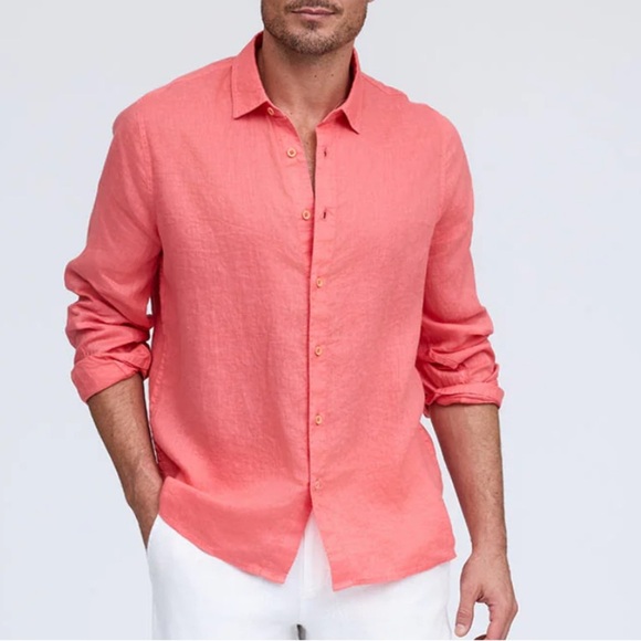 NWT Raffi Pure Linen The Brayden Long Sleeve Sport Shirt L Pink Italian Design - Picture 1 of 14